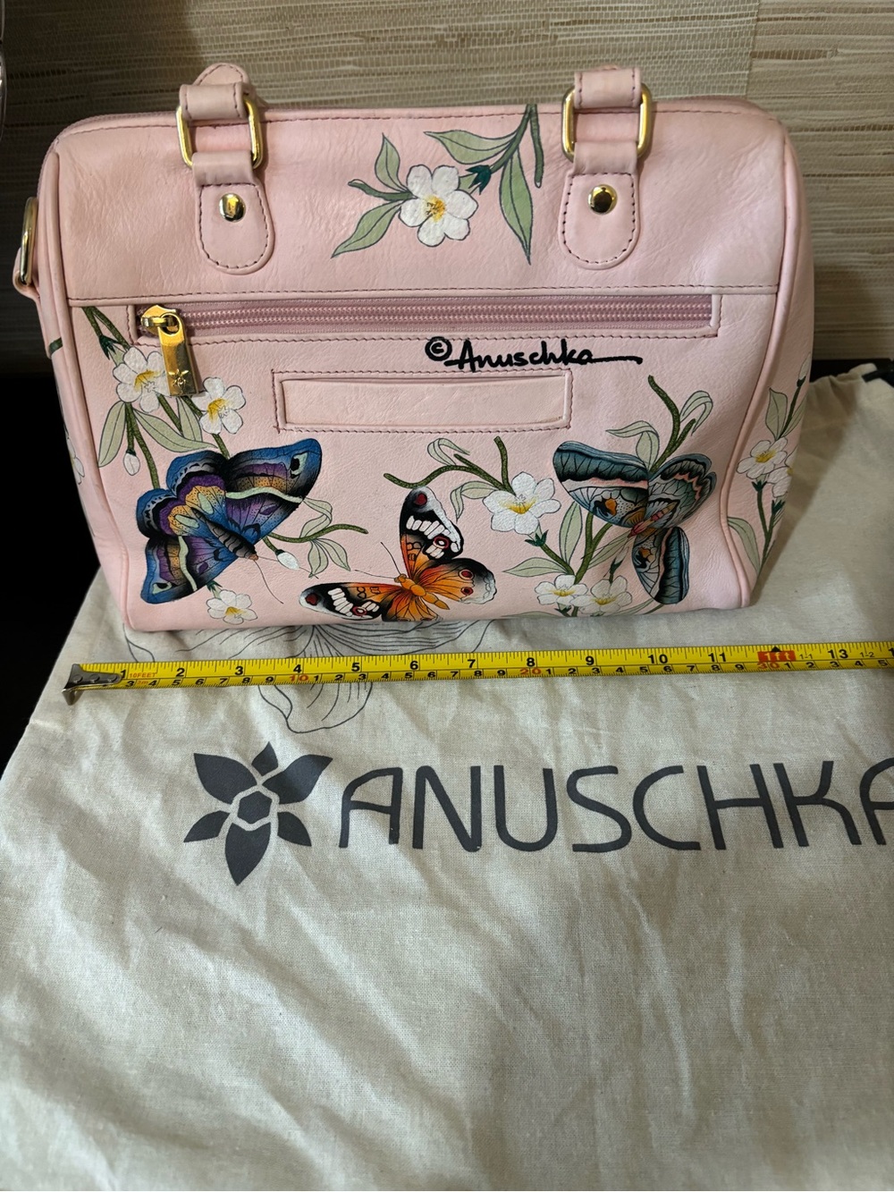 Anuschka Pink Hand-Painted Floral & Butterfly Satchel - Picture 2 of 12
